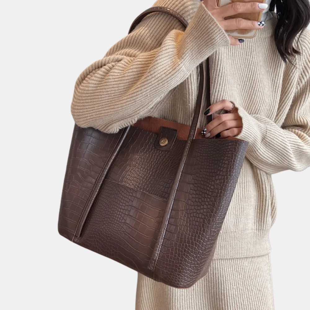 Sophia | Crocodile-Embossed Leather Shoulder Bag