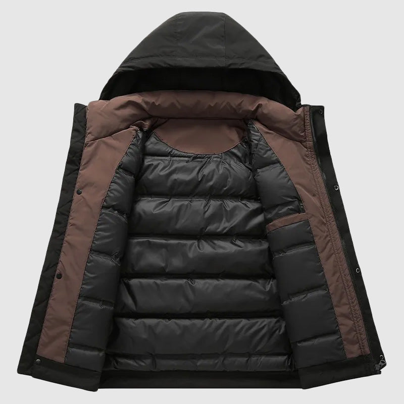 Men's Down-Filled Jacket with Detachable Hood