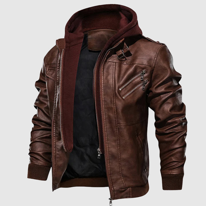 Ironclad Leather Biker Jacket with Windshield Protection