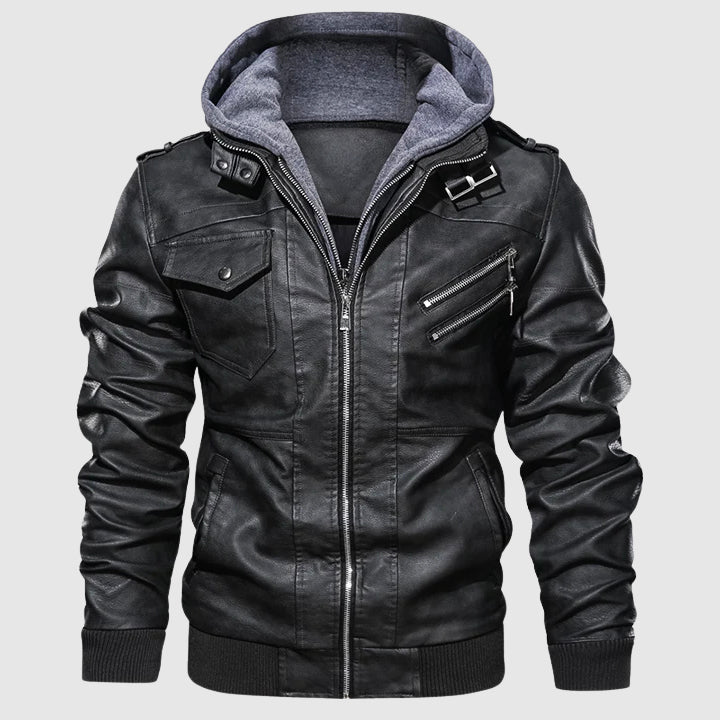 Ironclad Leather Biker Jacket with Windshield Protection