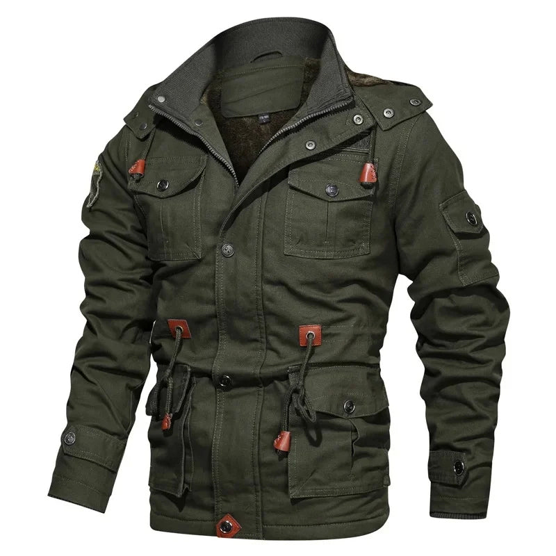 Men's Military-Inspired Cotton Jacket with Cozy Fleece Lining