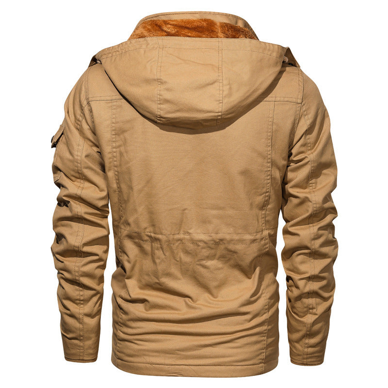 Men's Military-Inspired Cotton Jacket with Cozy Fleece Lining