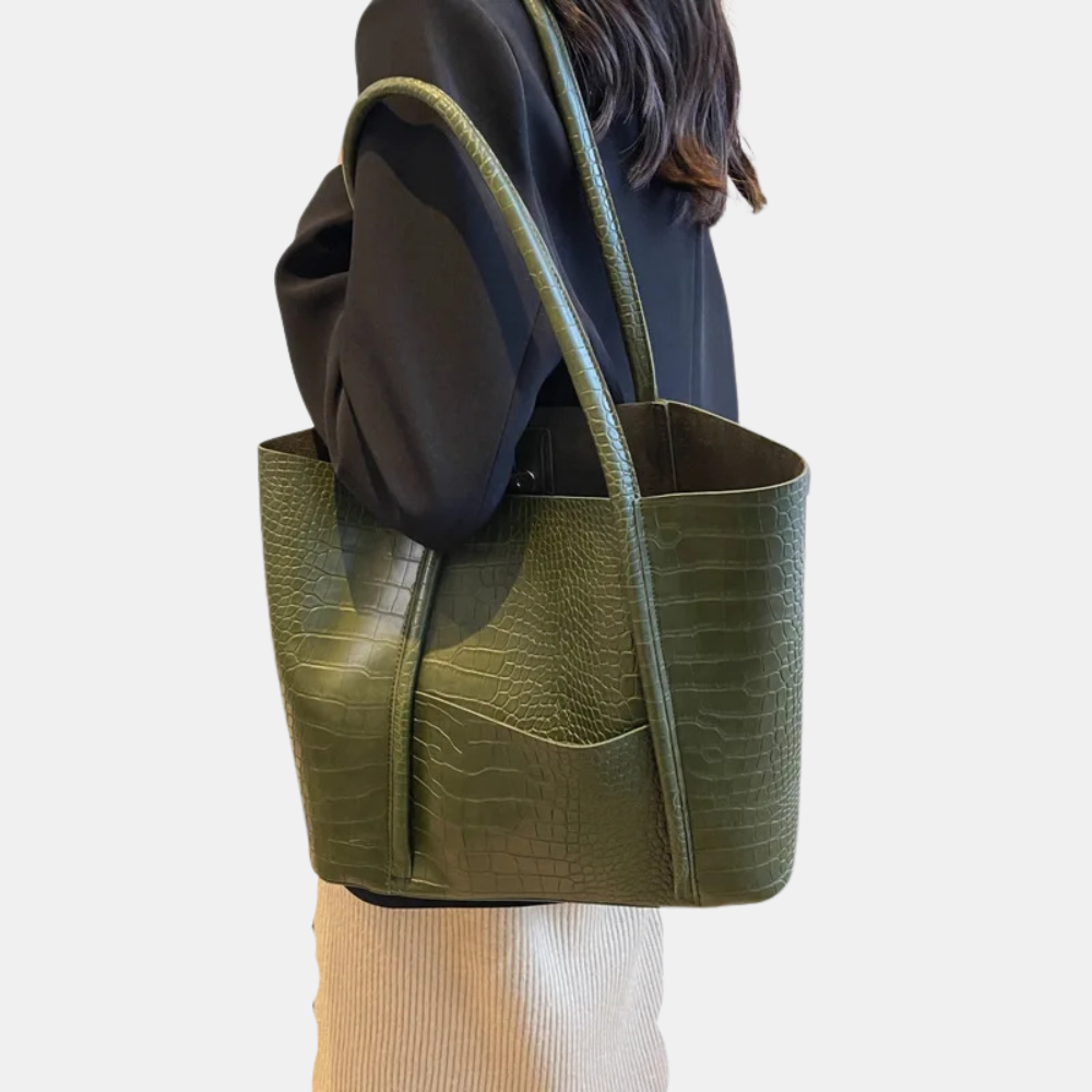 Sophia | Crocodile-Embossed Leather Shoulder Bag