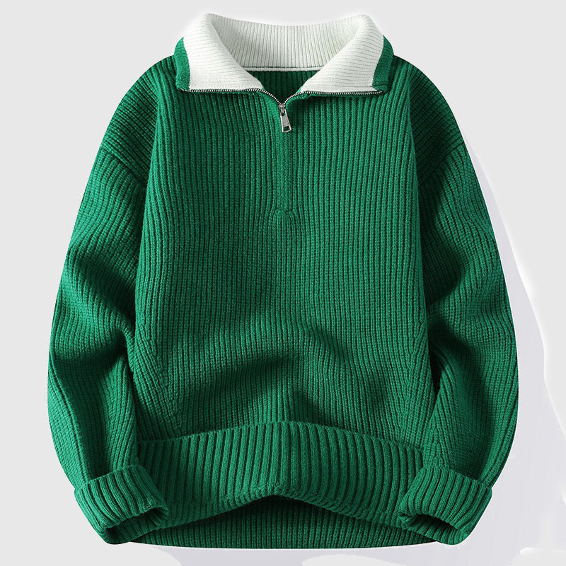 Nordiv™ | Ribbed Polo Sweater with Colorblock Collar