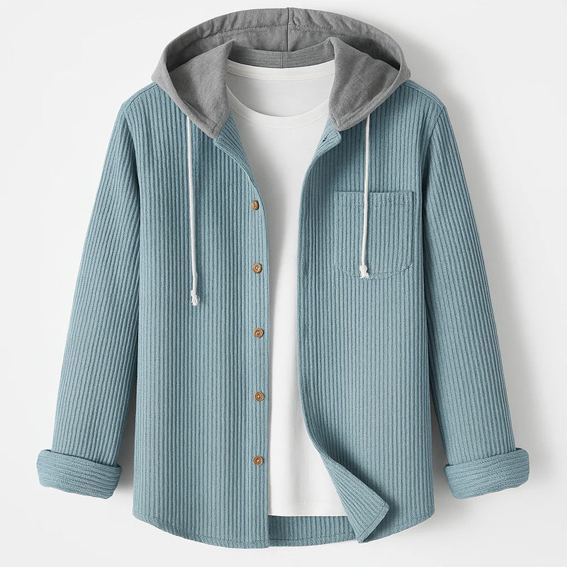 Hooded Corduroy Button-Up Shirt Jacket