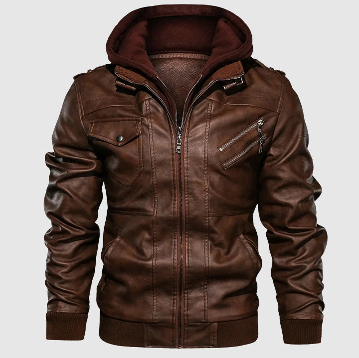 Ironclad Leather Biker Jacket with Windshield Protection