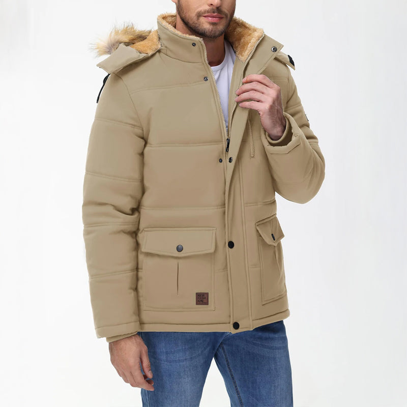 Men's Hooded Winter Parka with Fleece Lining