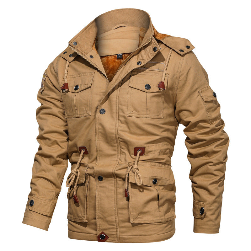 Men's Military-Inspired Cotton Jacket with Cozy Fleece Lining