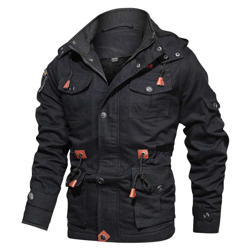 Men's Military-Inspired Cotton Jacket with Cozy Fleece Lining