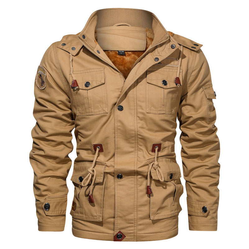 Men's Military-Inspired Cotton Jacket with Cozy Fleece Lining