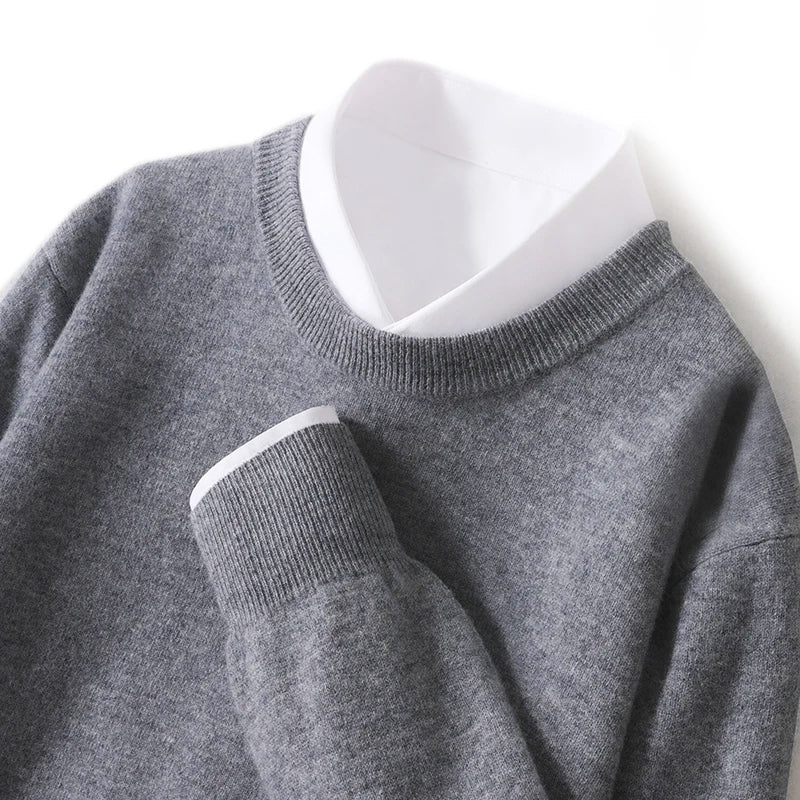 Men's Crew Neck Sweater Made from Pure Wool