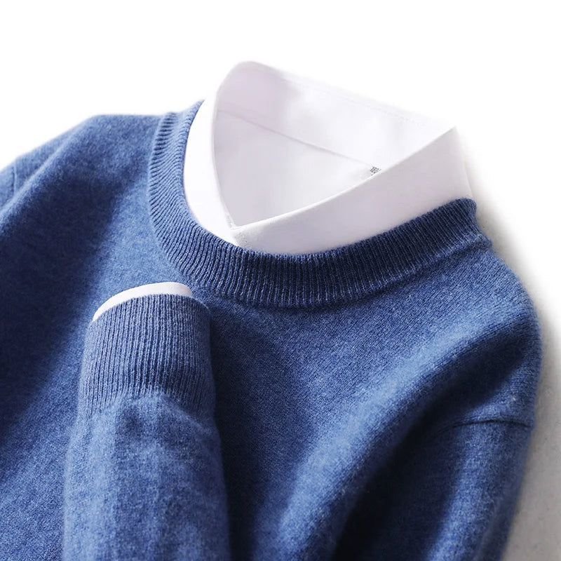 Men's Crew Neck Sweater Made from Pure Wool