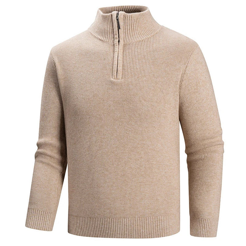 Men's Ribbed Knit Zip-Up Sweater with Collar