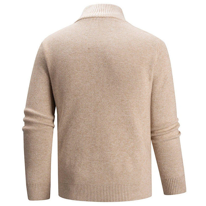 Men's Ribbed Knit Zip-Up Sweater with Collar